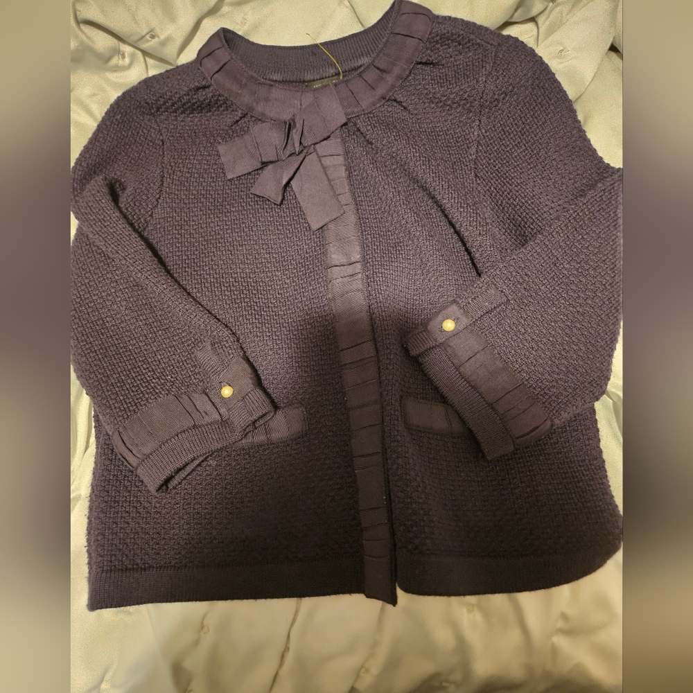 MERINO WOOL Ann Taylor Deep Purple Cardigan Sweater